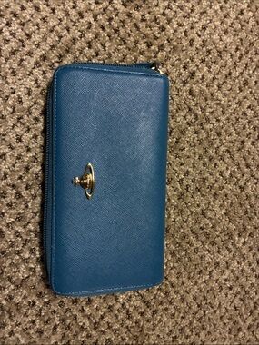 Vivienne Westwood Teal Saffiano full size Zip Wallet with Gold Orb